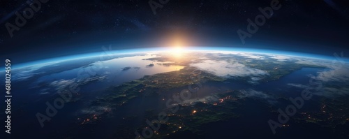 sunrise over earth in space illustration photo
