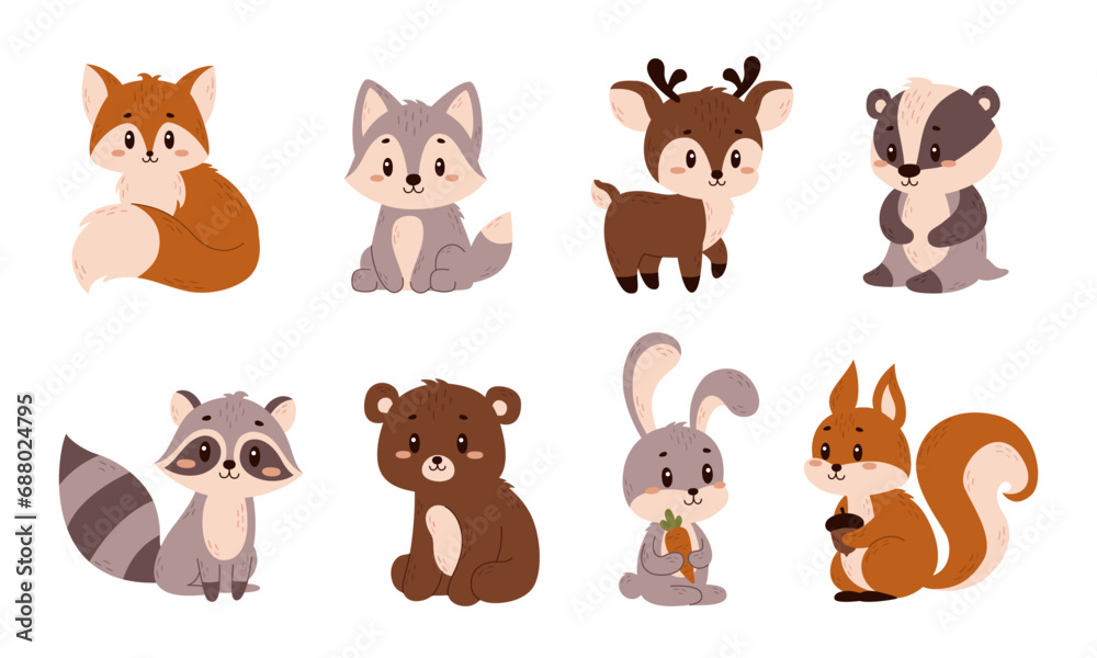 Set of vector forest animals isolated on white background Set of vector forest animals isolated on white background