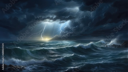 storm over the sea at night photo