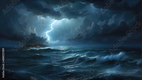 storm over the sea at night