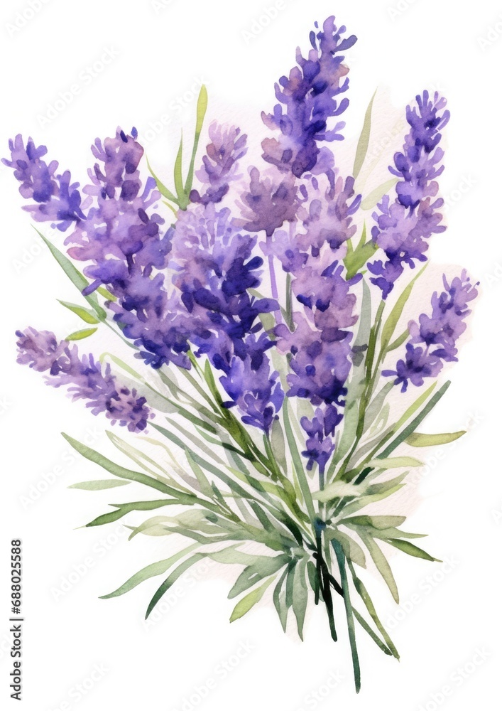 watercolor illustration lavender bouquet, isolated on white background