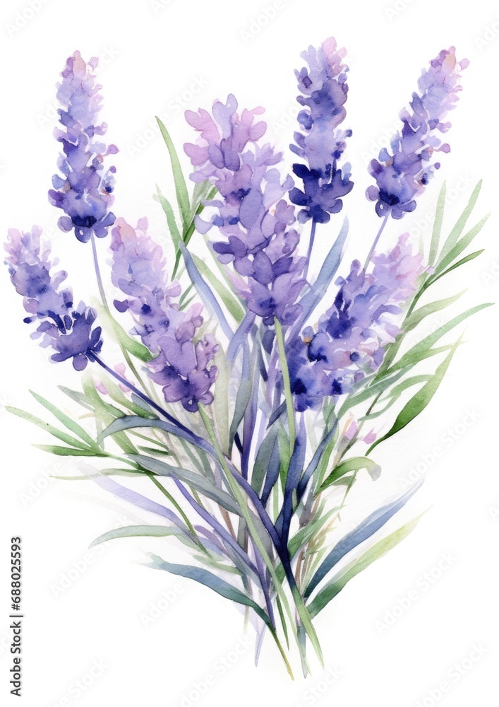 watercolor illustration lavender bouquet, isolated on white background