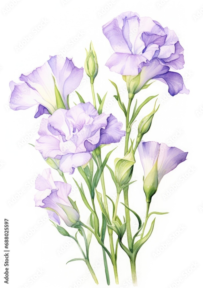 watercolor illustration lisianthus bouquet, isolated on white background watercolor illustration lisianthus bouquet, isolated on white background
