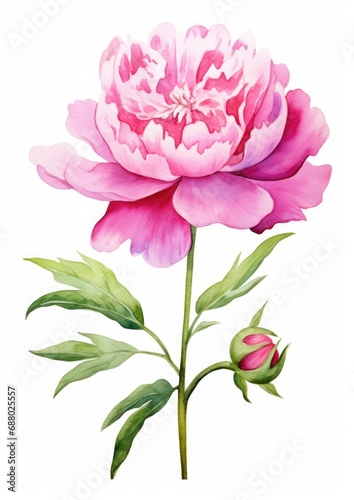 watercolor illustration peony flower isolated on white background