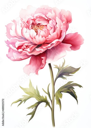 watercolor illustration peony flower isolated on white background