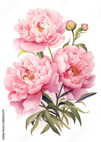watercolor illustration peony bouquet,isolated on white background