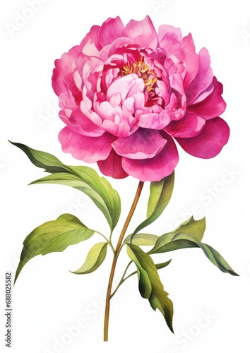 watercolor illustration peony flower isolated on white background