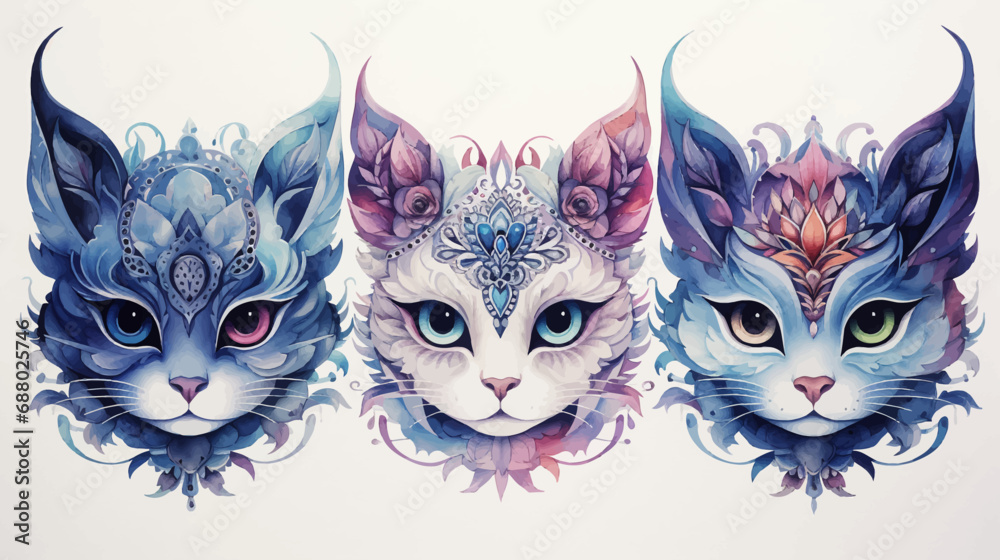 Obraz premium Cat Mask Vector Watercolor Design