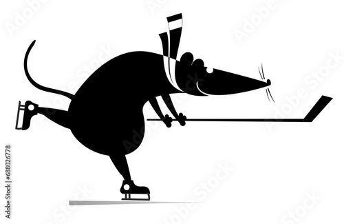 Canvas Print Cute rat or mouse an ice hockey player illustration