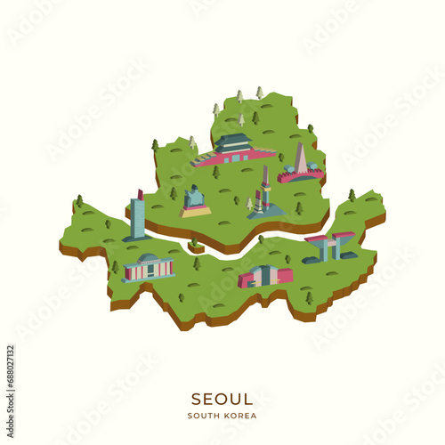 isometric map of Seoul, the capital city of South Korea