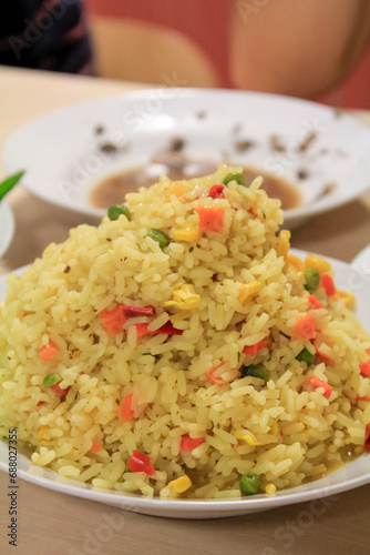 Chinese fried rice in the dish. Chinese food. Food concept.
