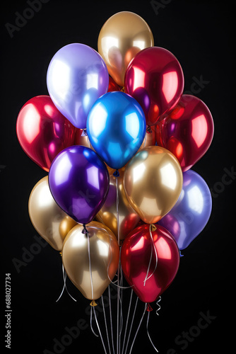 Bunch of metallic multi-color balloons. 