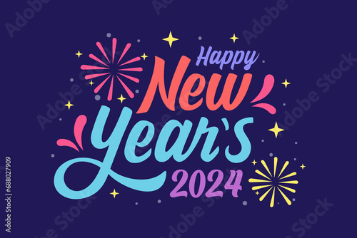 Vector lettering happy new year 2024, happy new years 2024 colorfull background photo