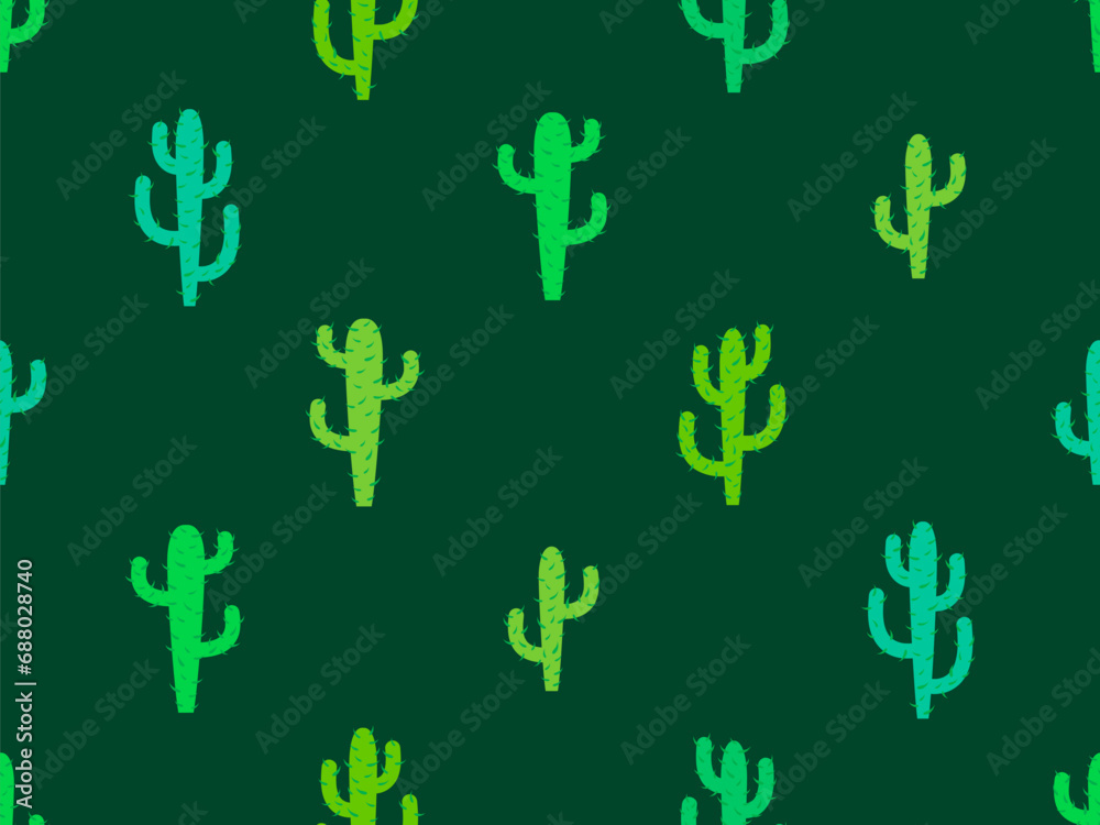 Cactus seamless pattern. Desert cactus Carnegia. Green cacti with spines in a modern style. Large Mexican empty cacti. Design of banners and posters. Vector illustration