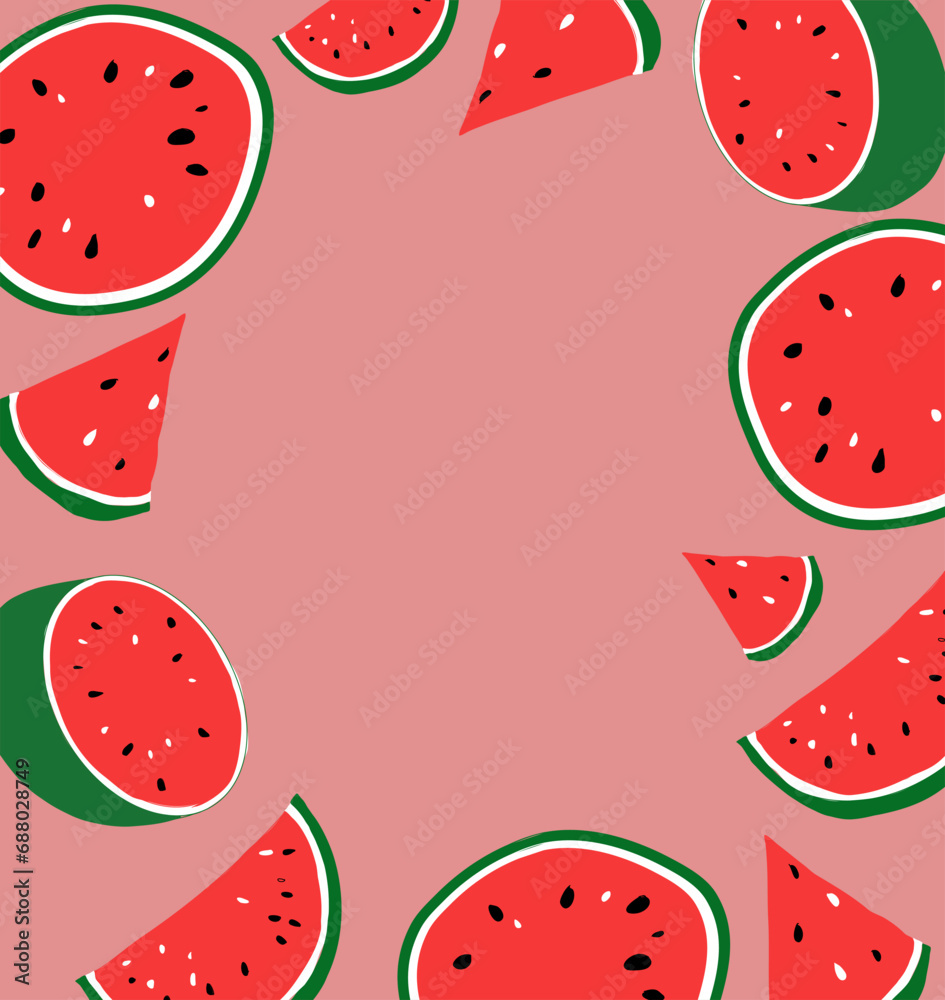Red watermelon on pink background. Red watermelon on pink background.