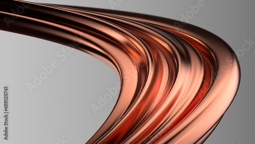 Delicate luxury curves made of copper metal plate Bezier curves Elegant and modern 3D Rendering abstract background