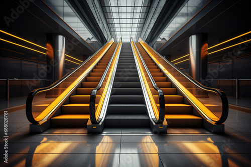 Escalators in a modern station or a building