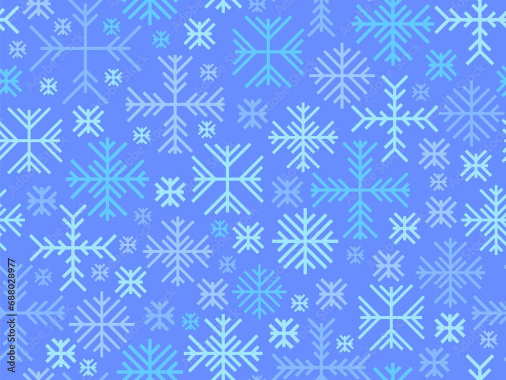 Snowflakes seamless pattern. Winter background with geometric snowflakes of different shapes and colors. Christmas and New Year design for wrapper, banner and poster. Vector illustration Snowflakes seamless pattern. Winter background with geometric snowflakes of different shapes and colors. Christmas and New Year design for wrapper, banner and poster. Vector illustration