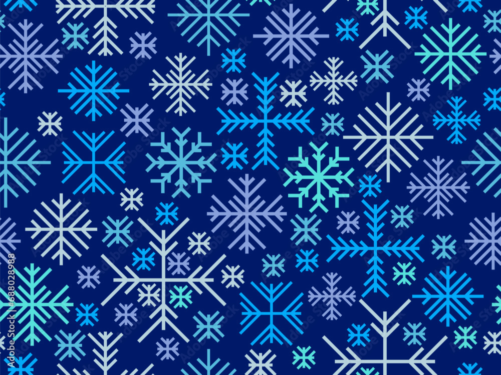 Winter seamless pattern with snowflakes. Christmas and New Year background with geometric snowflakes of different shapes. Design for wallpaper, banners and posters. Vector illustration Winter seamless pattern with snowflakes. Christmas and New Year background with geometric snowflakes of different shapes. Design for wallpaper, banners and posters. Vector illustration