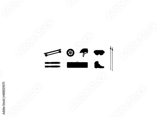 Set of Roller ski equipment Silhouette icon isolated on white background