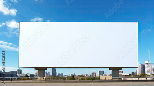 blank huge white billboard with blue sky background