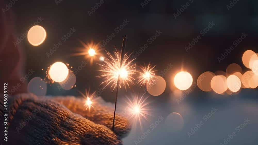 Concept of party nightlife and new year eve. Close up of hand with fire sparkler to celebrate the night and the new start - warm colors filter - joy and hope concept life Happy New Year concept with c