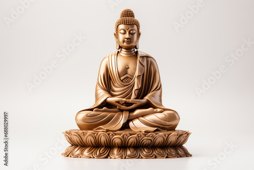 Statua del Buddha in metallo isolata su sfondo neutro photo