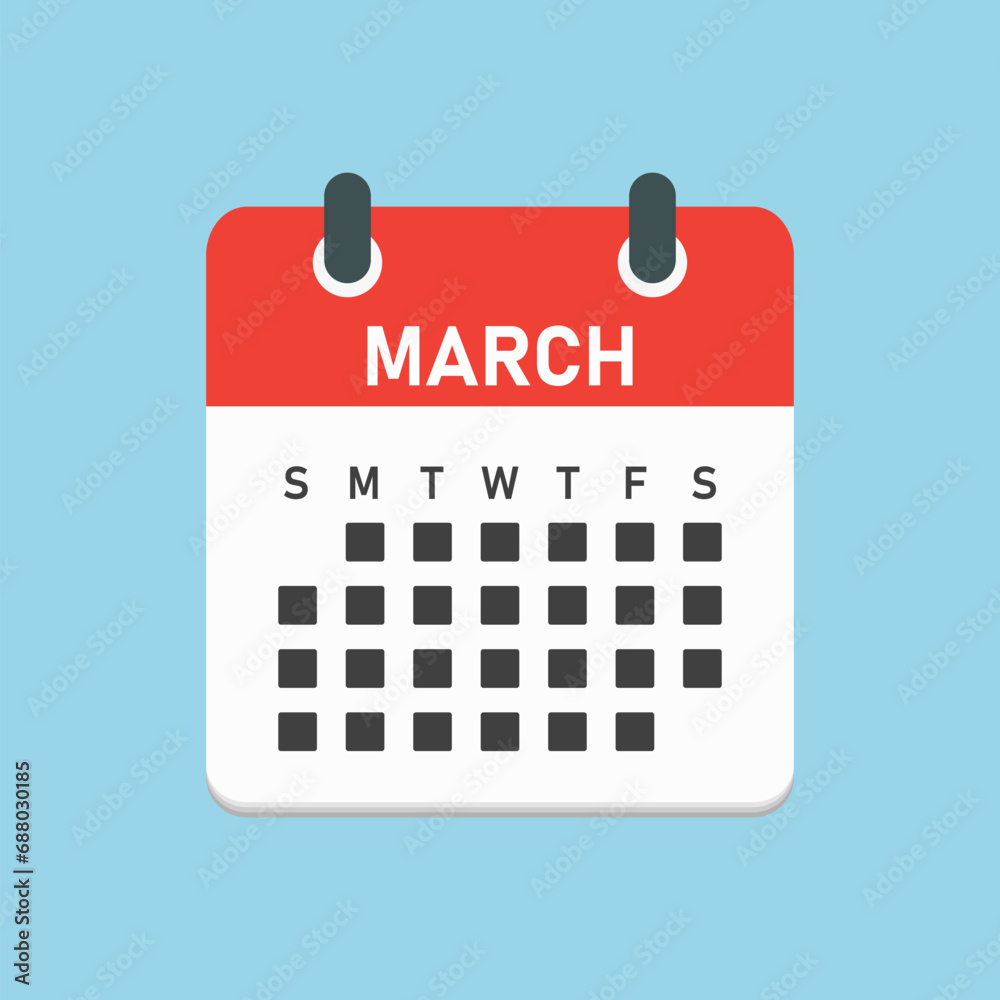 Vector template icon page calendar, month March Vector template icon page calendar, month March