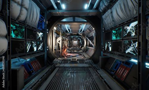 Fototapeta Naklejka Na Ścianę i Meble -  A 3d rendered illustration of  the interior of a space station or a spaceship