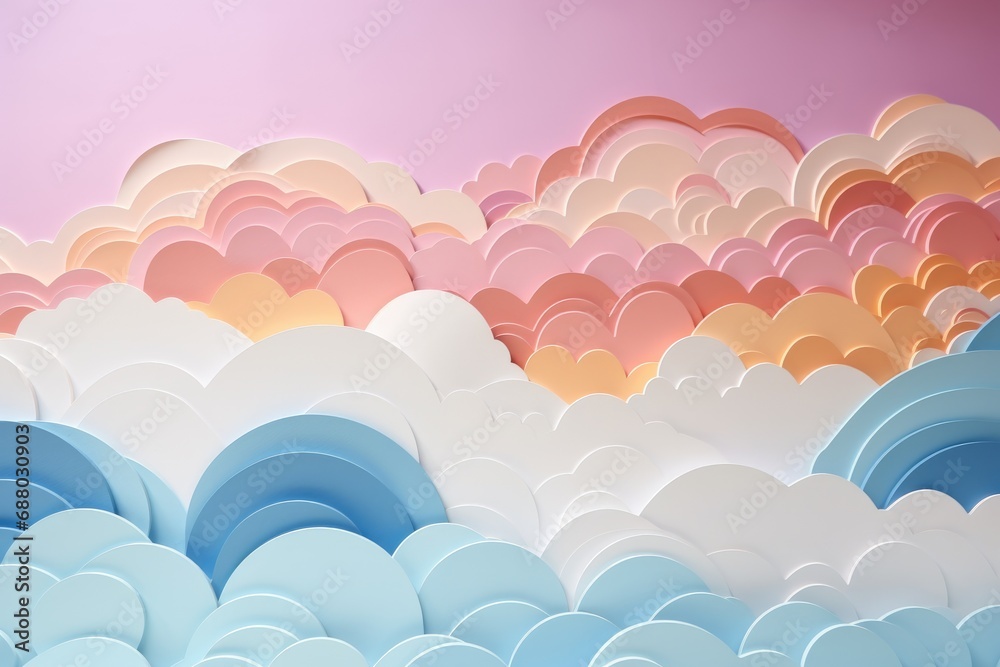 A painting of clouds and rainbows on a wall A painting of clouds and rainbows on a wall