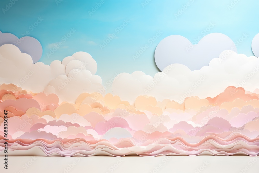 A painting of clouds and a blue sky