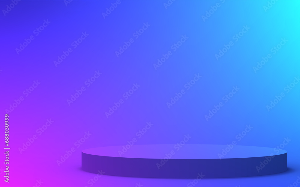 3d purple blue neon light cylinder podium minimal studio gradient dark colors background. Abstract 3d geometric shape object illustration render. Display for nightclub party and technology product. 3d purple blue neon light cylinder podium minimal studio gradient dark colors background. Abstract 3d geometric shape object illustration render. Display for nightclub party and technology product.