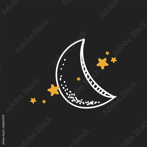 Hand Drawn Cresent Moon and Stars © lexlinx