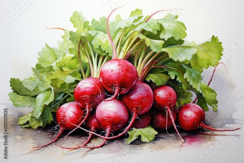 watercolor radish isolated on white , AI Generated