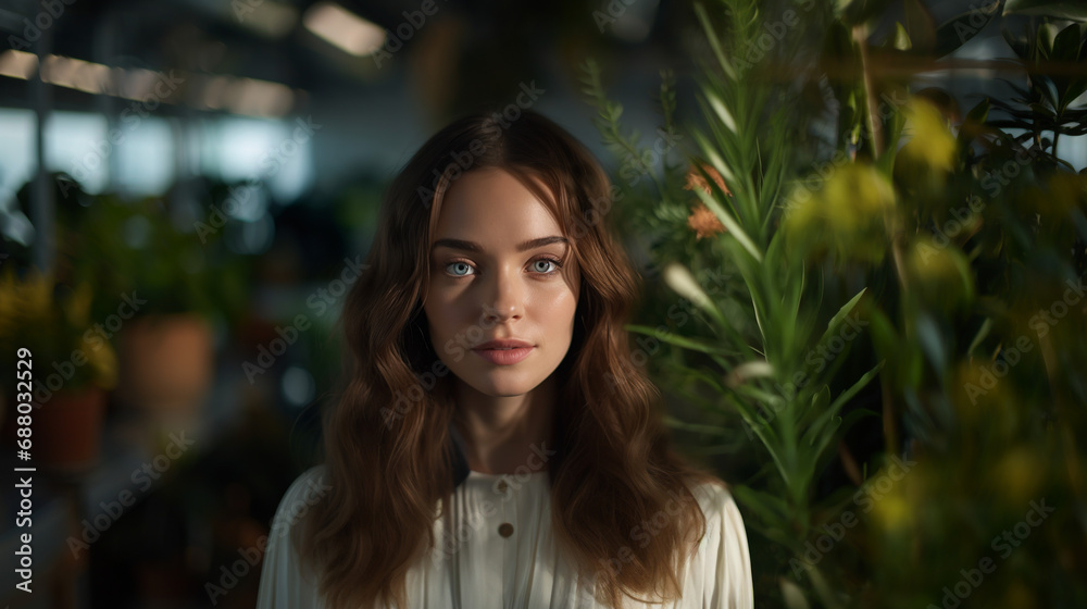 Botanist at plant nursery, greenhouse.