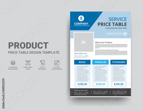 Technical Data Sheet Template Price Table Flyer Design