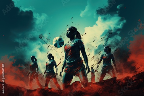In the Heat of the Game: Soccer Players in Action Against a Dramatic Red and Blue Background
