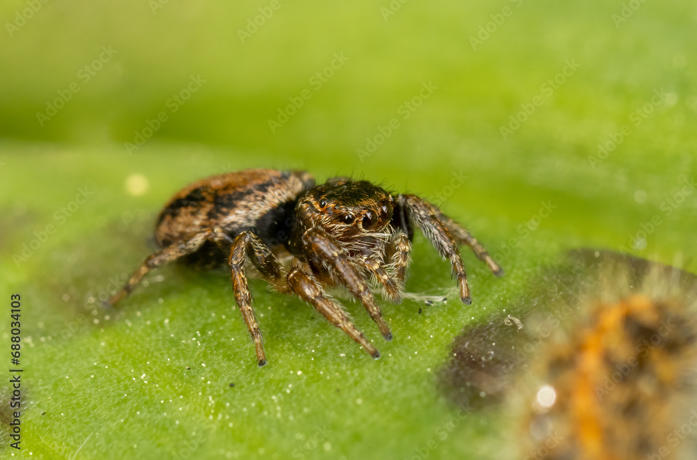 Curious jumping spider close up