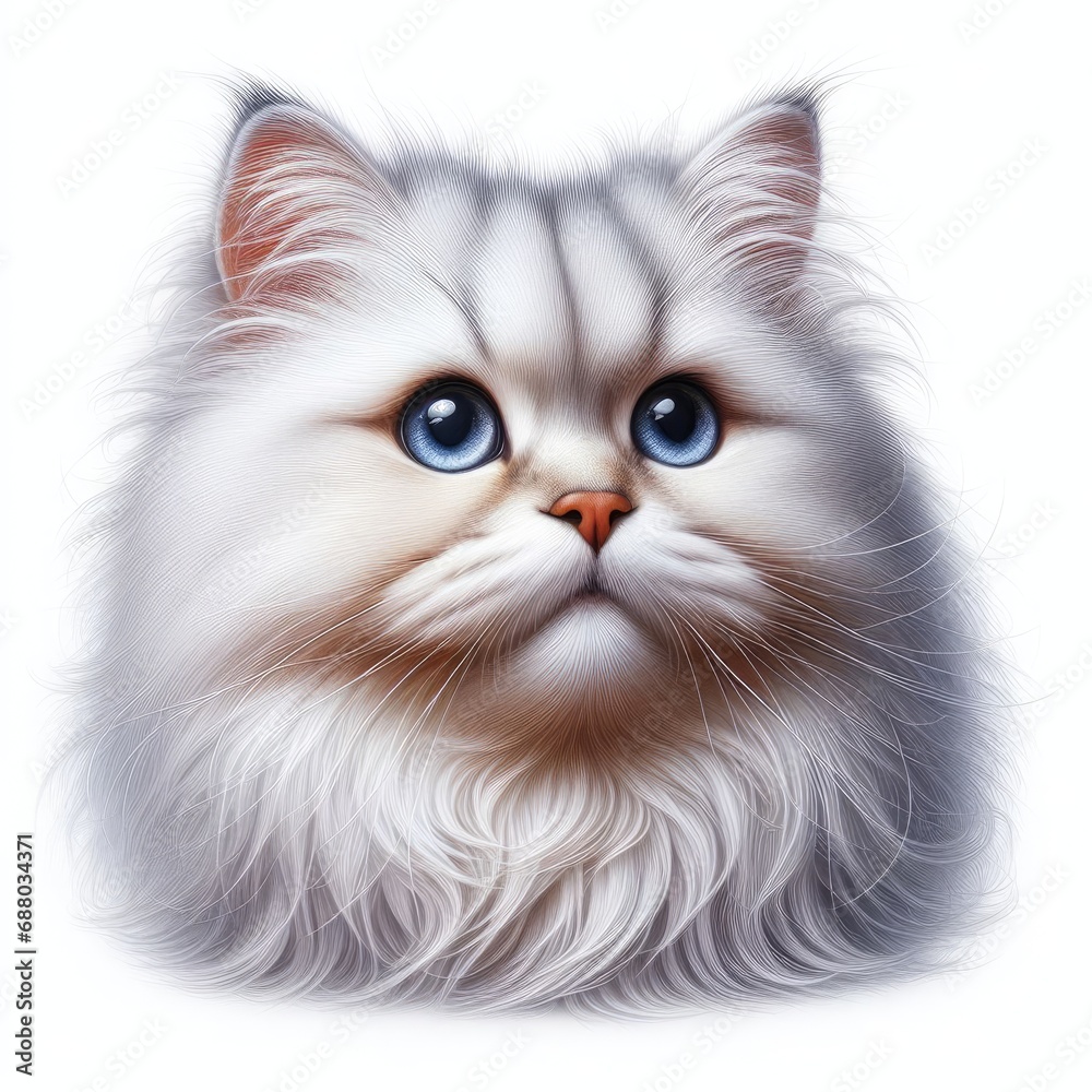 A gorgeous, fluffy cat on a white background