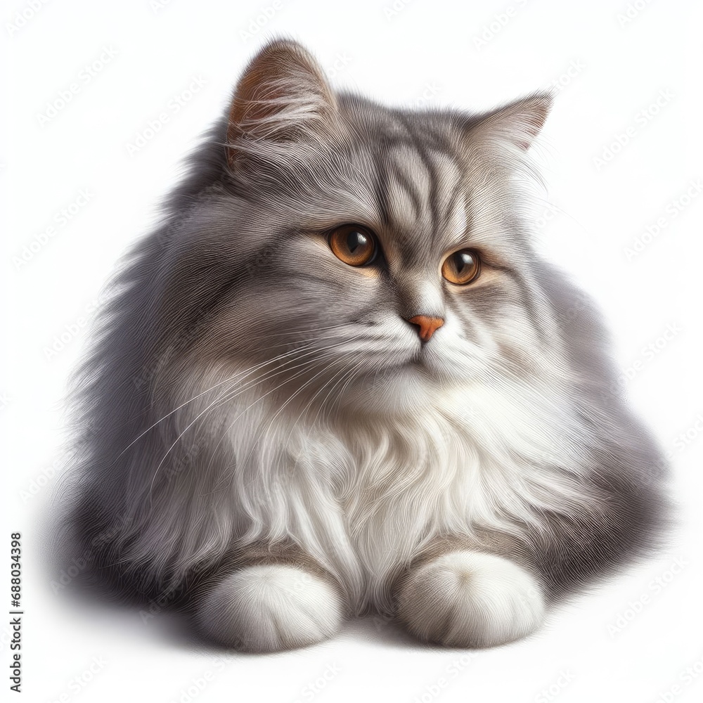 A gorgeous, fluffy cat on a white background