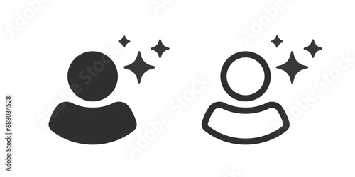 Person human enhance icon vector graphic simple pictogram, new clean user symbol set glyph line outline art, improve augment talent capability, boost magic upgrade potential, mental physical develop photo