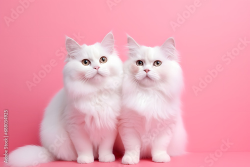 Cute couple cat posing in love on pastel background. Happy Valentine's day. © Pacharee