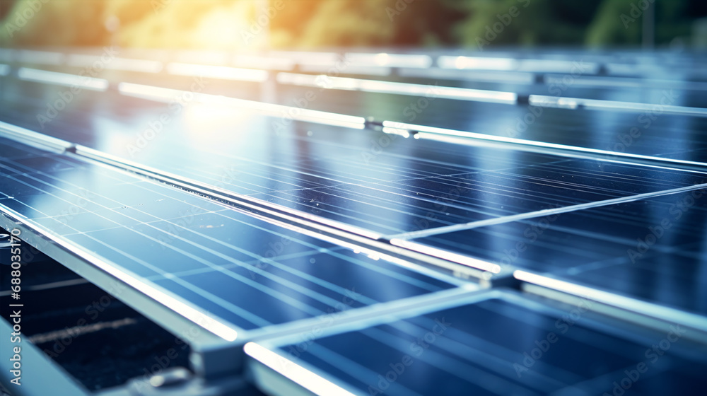 A tight shot of photovoltaic panels being installed in an eco-friendly energy plant. A tight shot of photovoltaic panels being installed in an eco-friendly energy plant.