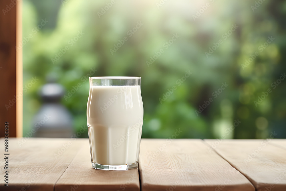 Glass of fresh milk on wooden table. Glass of fresh milk on wooden table.