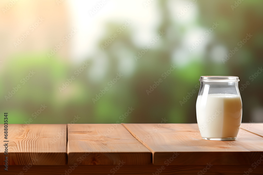 Glass of fresh milk on wooden table. Glass of fresh milk on wooden table.