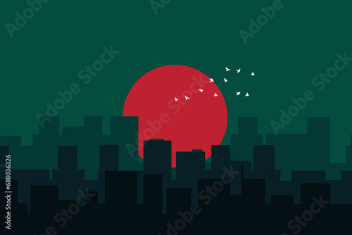 Bangladesh night city skyline, National Flag Theme.