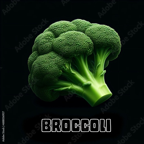 Wallpaper Mural Hyperrealistic broccoli on a plain black background with the inscription "broccoli". Torontodigital.ca