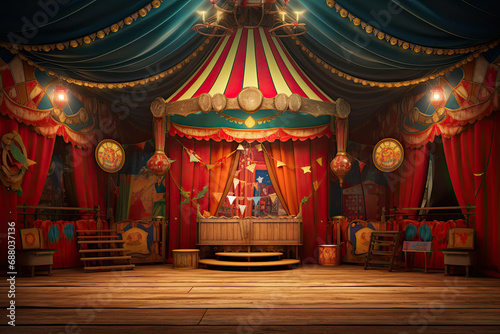 scene inside the circus arena stage vintage design photo