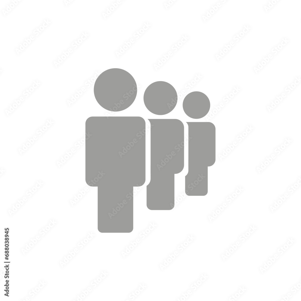 Vector flat illustration. Avatar, user profile, gender neutral silhouette. Gray icon of three people standing in line. Suitable for social media profiles, screensavers and as a template.