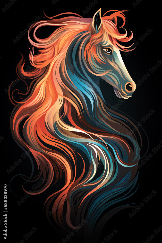 Minimalist artistic composition of a horse on a black background. Contemporary art style. Minimalist artistic composition of a horse on a black background. Contemporary art style.